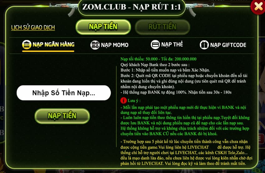 cách nạp tiền zomclub 2