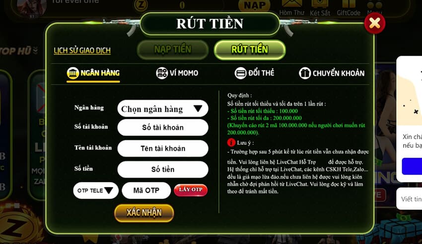 hướng dẫn game zomclub 3 - rút tiền