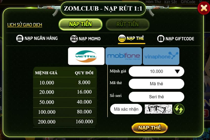 cách nạp tiền zomclub 4